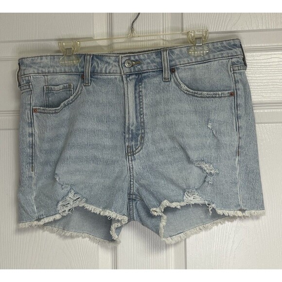 Old Navy Jean Shorts Womens OG Straight High Rise 14 Denim Distressed Light Wash - Picture 1 of 7